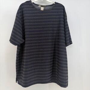 VTG Blast Knit‎ Top Women 2X Navy Blue Metallic Lurex Striped Oversized TShirt